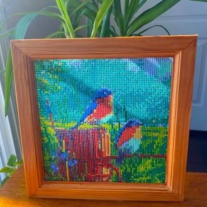 Handmade colorful bird art framed chickadees nature art